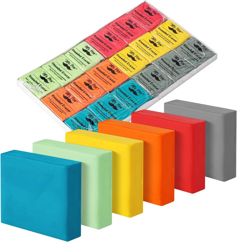 Mr. Pen- Kneaded Erasers, 1.37"x1.57", 18 Pack, Colorful | Soft Moldable Art Erasers for Charcoal, Graphite & Pastel Drawing, Precision Highlighting, Smudge Control - Image 1