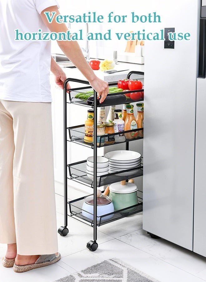 Forthcan 4-Tier Metal Rolling Cart with Wheels, Mesh Wire Utility Trolley 45×27×85 cm, Mobile Storage Organizer with Hooks for Kitchen/Bathroom/Laundry - Image 2