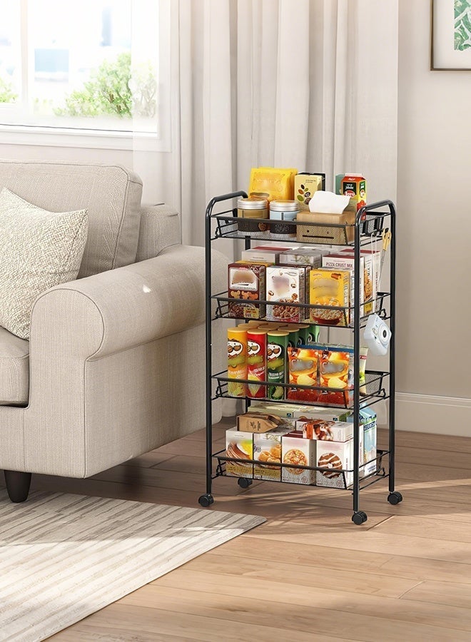 Forthcan 4-Tier Metal Rolling Cart with Wheels, Mesh Wire Utility Trolley 45×27×85 cm, Mobile Storage Organizer with Hooks for Kitchen/Bathroom/Laundry - Image 4