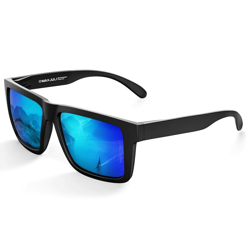 MAXJULI XXL Size Double Extra Large Z87 Sunglasses for Big Wide Heads Men TR90 Ultralight UV400 Protection Glasses 8228 (Matte Black Frame/Revo Blue Lens Polarized) - Image 1