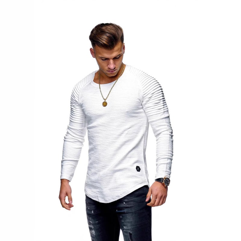 Mens Solid Long-Sleeve Slim Crew Neck T-Shirt Black  - Image 4