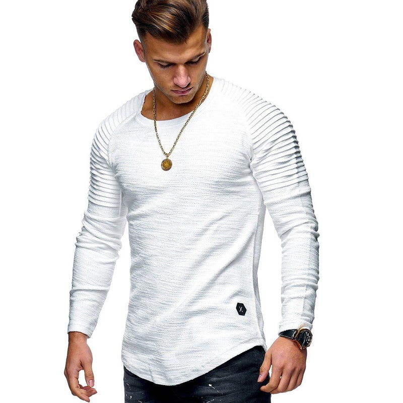 Mens Solid Long-Sleeve Slim Crew Neck T-Shirt Black  - Image 3