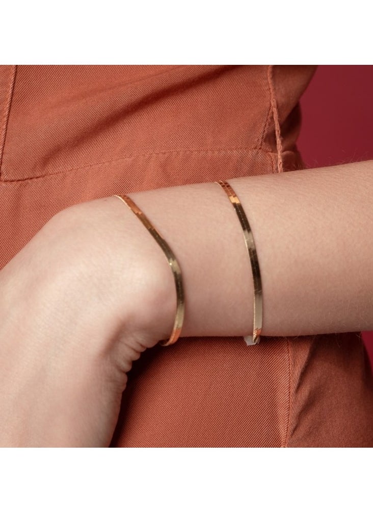 Gold Zone - Real Gold Flat Mirror Solid Snake Chain Bracelet - Image 1