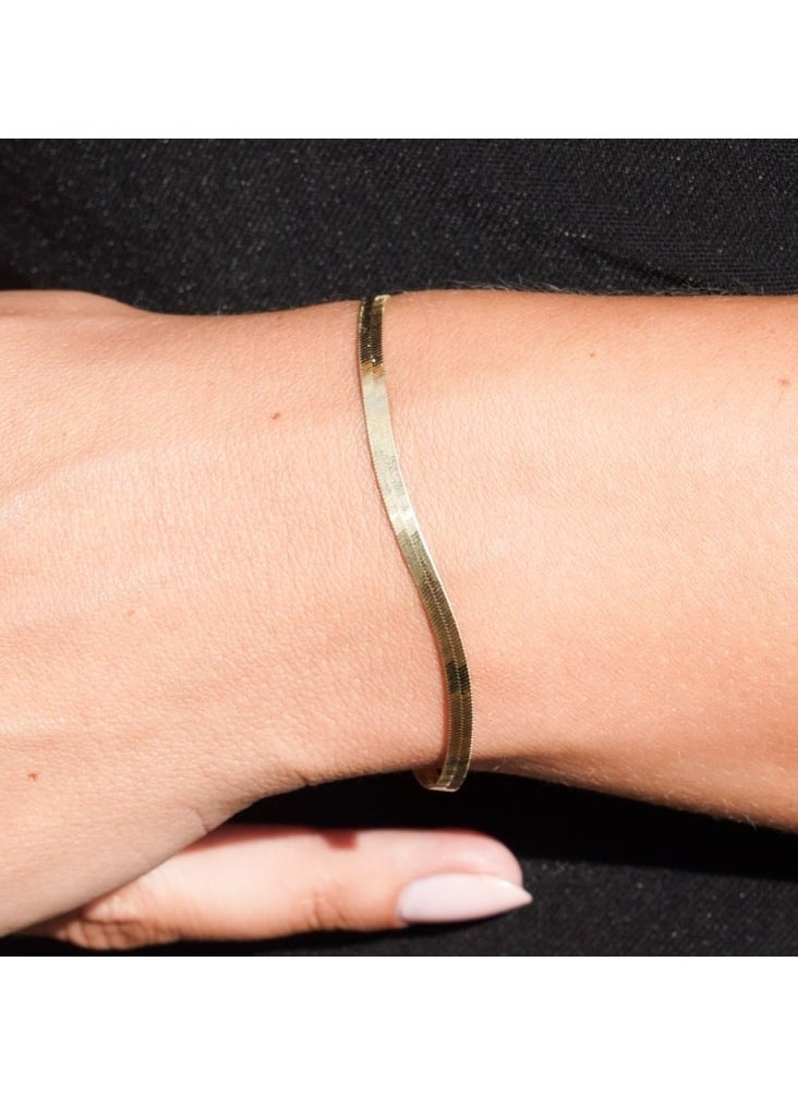 Gold Zone - Real Gold Flat Mirror Solid Snake Chain Bracelet - Image 1