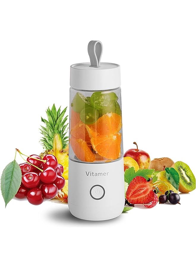 IAF Blender, USB Rechargeable Juicer Cup, 300mL Waterproof Fruit Mixing Machine Baby Travel Home Office Sports Outdoors (White) - Image 1