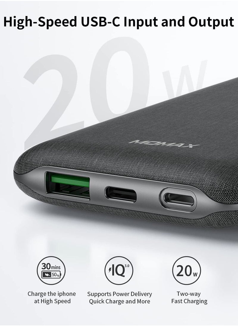 Momax - Wireless Portable Charger, 10000mAh MFi Power Bank Lightning Input 20W PD QC 3.0 USB C External Battery Pack 2 Input & 3 Output Phone Charger for iPhone, Airpods, Samsung, Android (Dark Grey) - Image 1