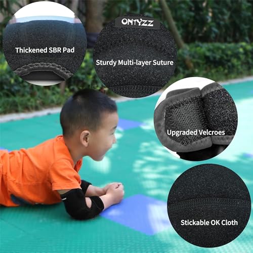 ONTYZZ وسادات كوع للأطفال ONTYZZ مع وسادات SBR وسادات كوع قطنية قابلة للتنفس وقابلة للتمدد وسادات كوع قابلة للتعديل للرياضات YM - Image 4