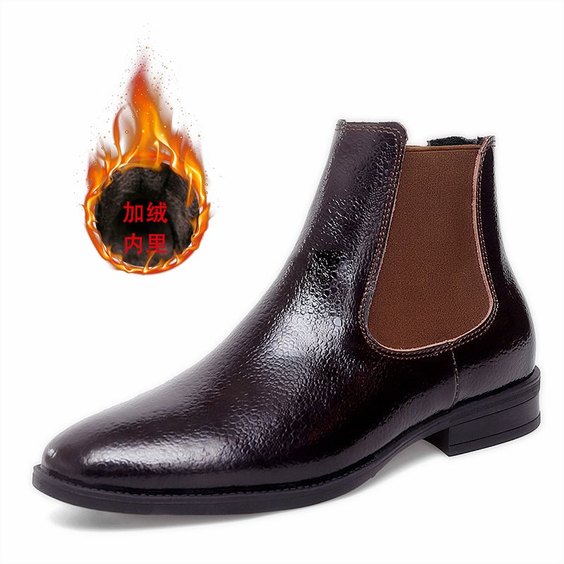 Men'S And Women'S Leather Boots, Fleece-Lined Warm Snow Boots, Large Size Shiny High-Top Martin Boots, Genuine Leather Men'S Leather Boots - Image 2