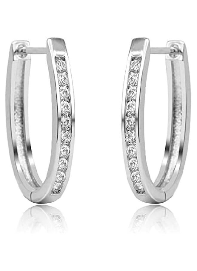 Generic 925 Sterling Silver CZ Earrings Sterling Silver Oval Earrings Hypoallergenic Cubic Zirconia Earrings Girl Small U-shaped Earrings Female Jewelry Gift  - Image 1