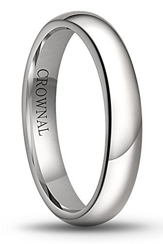 CROWNAL 1mm 2mm 3mm 4mm 5mm 6mm 7mm 8mm Tungsten White/Yellow Gold/Rose Gold Plated Wedding Band Ring Men Women Plain Dome Polished Comfort Fit Size 3 to 17(White 4mm,12) - Image 1
