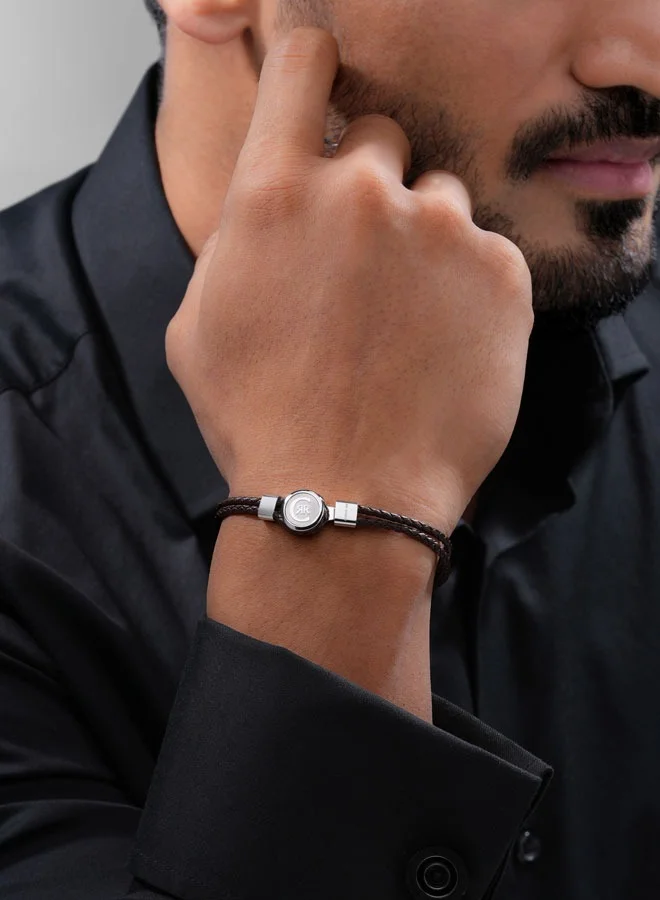 CERRUTI 1881 Vincenzo Silver and Dark Brown Leather Bracelet