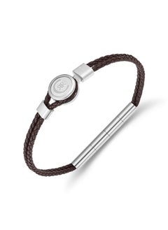 CERRUTI 1881 Vincenzo Silver and Dark Brown Leather Bracelet  - Image 2