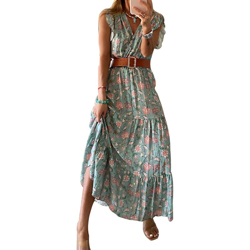Bohemian Printed V-Neck Sleeveless Midi Dress for Women - Image 2