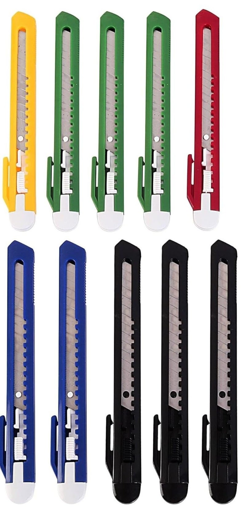 Faded 10-Piece Multicolor Auto-Lock Paper Cutter Set – Durable Plastic Body Utility Knives with Snap-Off Blades – Lightweight & Safe Trimming Tools for Office, School, Craft (9mm) - Image 1