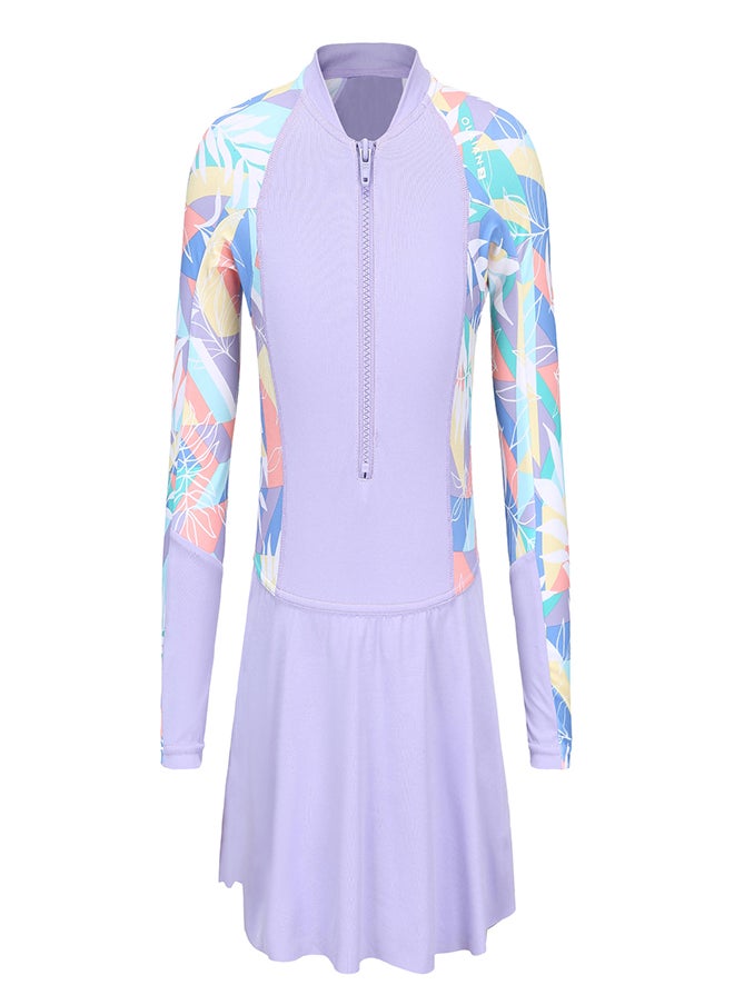 OLAIAN OLAIAN by DECATHLON, Suzy one-piece long-sleeve skirt swimsuit purple  - Image 3