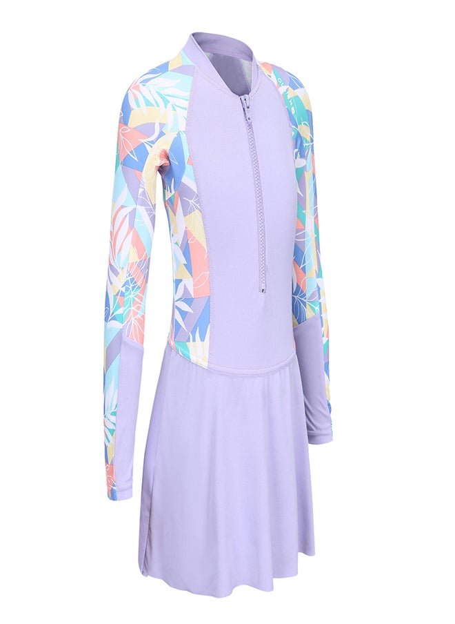 OLAIAN OLAIAN by DECATHLON, Suzy one-piece long-sleeve skirt swimsuit purple  - Image 2