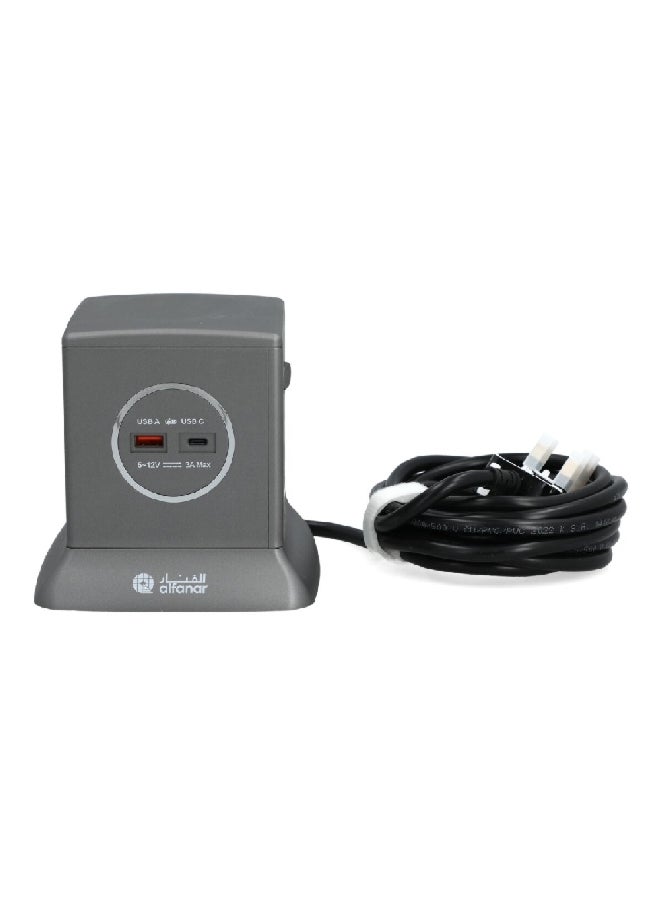 الفنار - برج تمديد طاقة مع 3 مقابس و2 منفذ USB باللون الرمادي بطول 3 أمتار CE033M2AC18-CH214 - Image 1