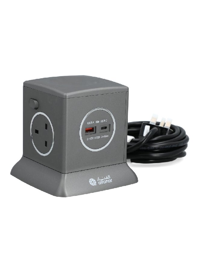 الفنار - برج تمديد طاقة مع 3 مقابس و2 منفذ USB باللون الرمادي بطول 3 أمتار CE033M2AC18-CH214 - Image 1