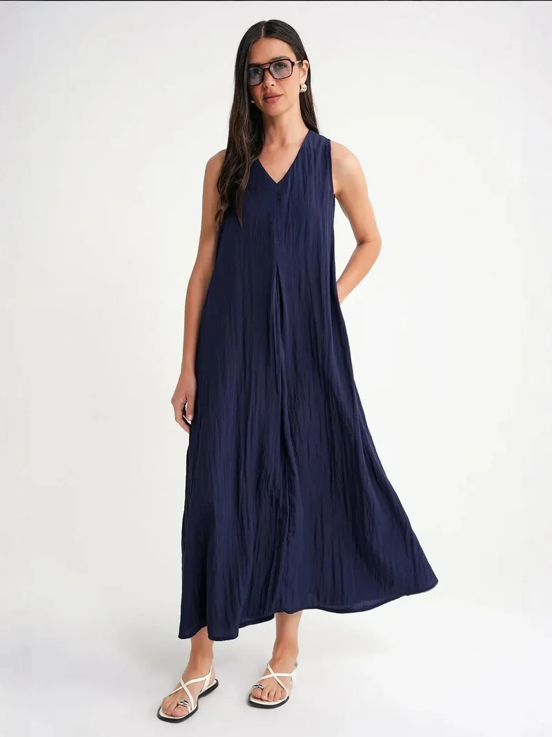 MixRay Navy Blue Mixray V-Neck Maxi Dress for Women | Best Price UAE