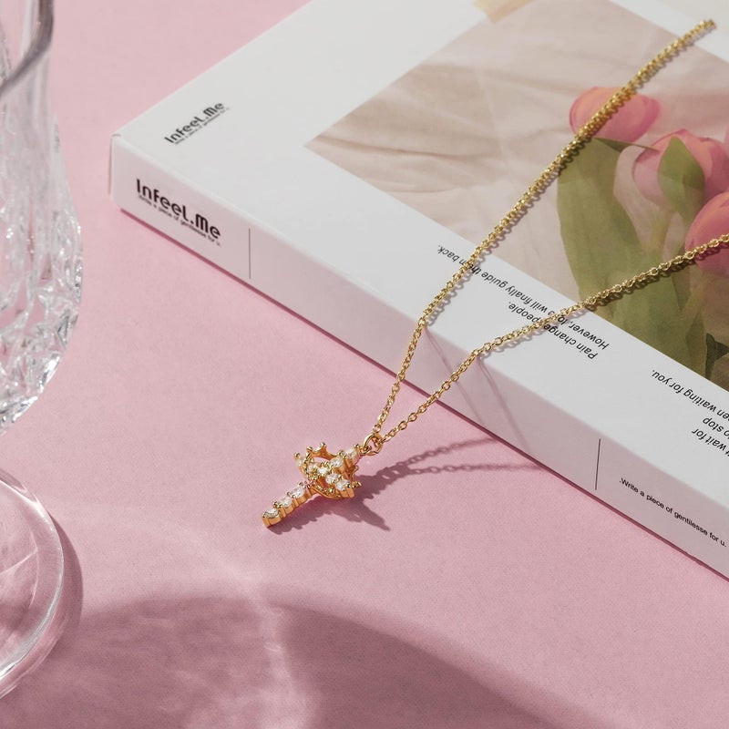 Robaice Gold Cross Necklace for Women, 14K Gold Plated Crown Cross Pendant Necklace Cross Necklaces Faith Jewelry First Communion Necklace, Gold - Image 5