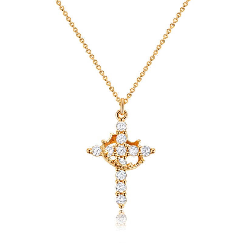 Robaice Gold Cross Necklace for Women, 14K Gold Plated Crown Cross Pendant Necklace Cross Necklaces Faith Jewelry First Communion Necklace, Gold - Image 1