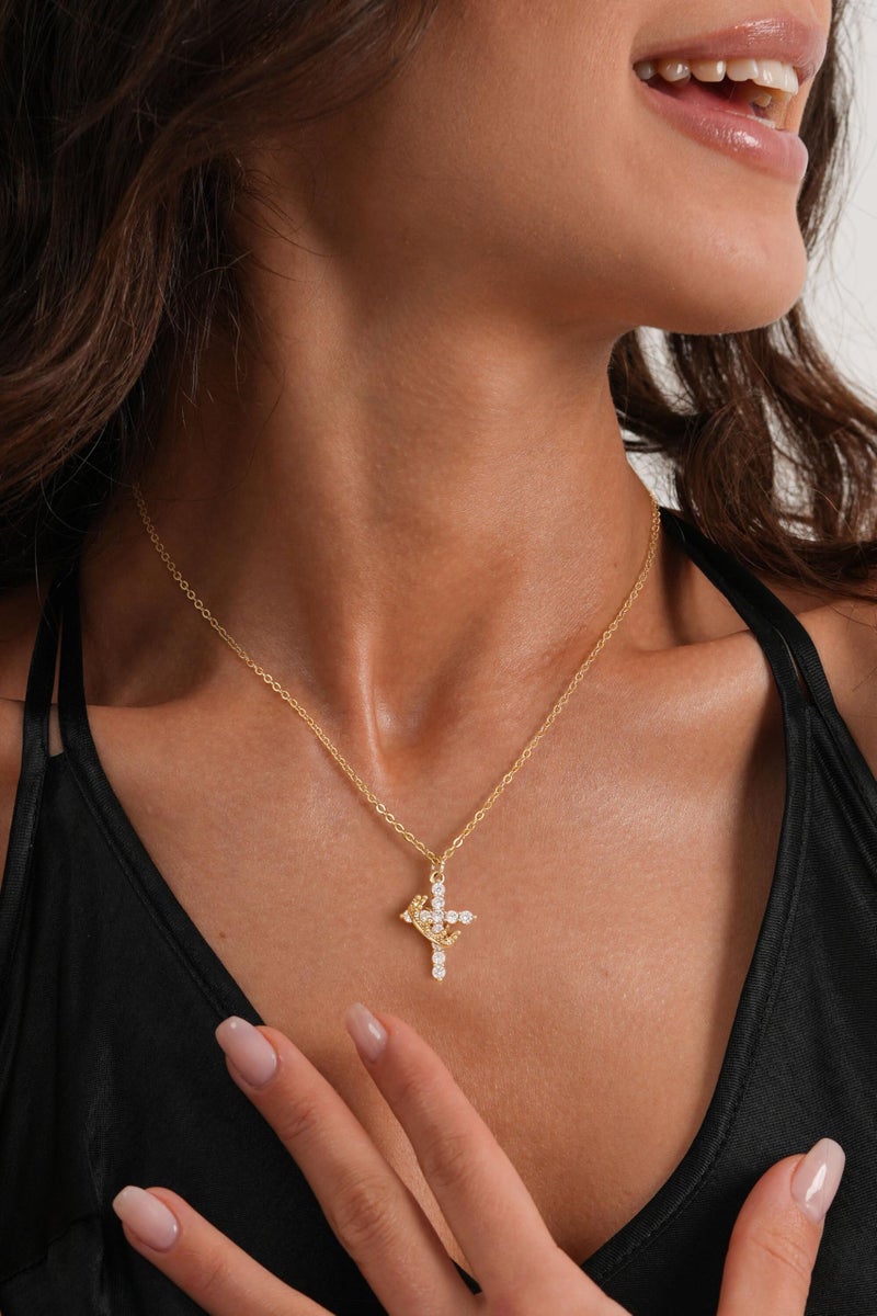 Robaice Gold Cross Necklace for Women, 14K Gold Plated Crown Cross Pendant Necklace Cross Necklaces Faith Jewelry First Communion Necklace, Gold - Image 3