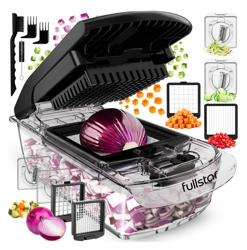 Fullstar The Original Pro Chopper Vegetable Chopper and Spiralizer Food Chopper with Container Fruit Slicer Kitchen Gadgets Accessories Home Essentials 4 in 1 Clear