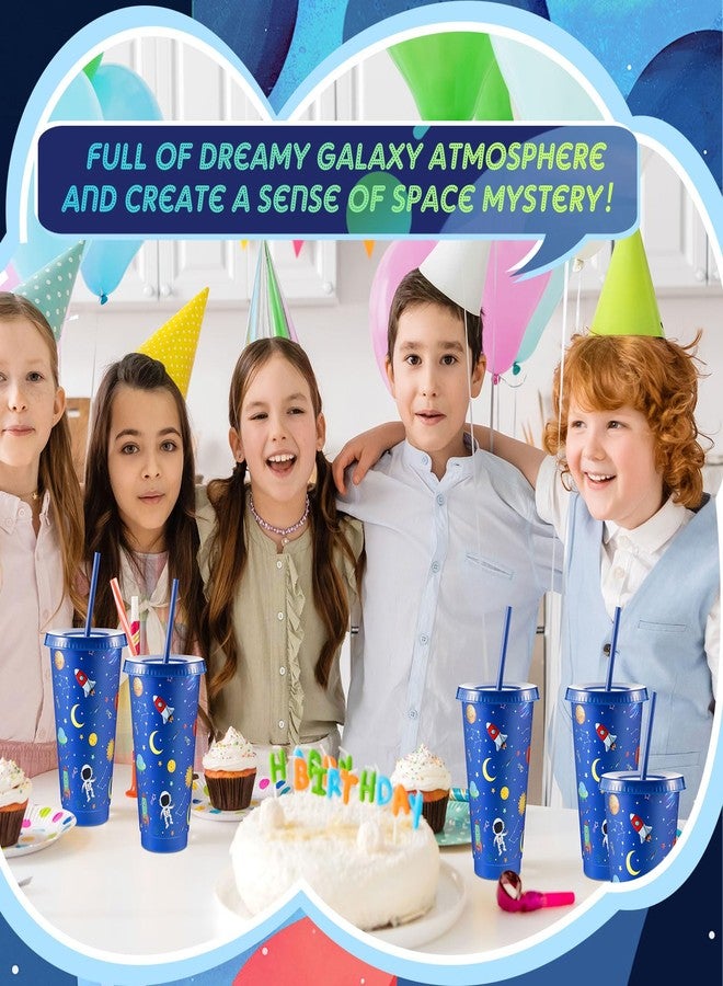 Chuangdi 24 Pcs Space Party Plastic Cups with Lid and Straw 24 oz Outer Space Party Favors Galaxy Astronaut Cups for Birthday Baby Shower Party Supplies - Image 5