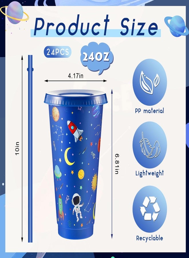 Chuangdi 24 Pcs Space Party Plastic Cups with Lid and Straw 24 oz Outer Space Party Favors Galaxy Astronaut Cups for Birthday Baby Shower Party Supplies - Image 2
