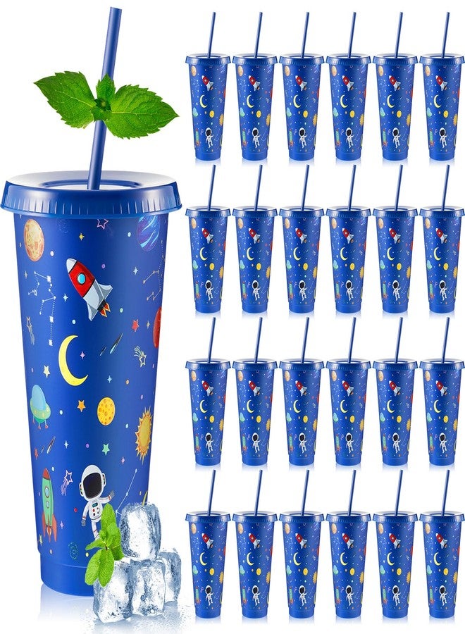 Chuangdi 24 Pcs Space Party Plastic Cups with Lid and Straw 24 oz Outer Space Party Favors Galaxy Astronaut Cups for Birthday Baby Shower Party Supplies - Image 1