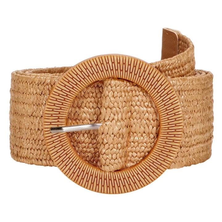 SUOSDEY Straw Woven stretchy Waist Belt for Women Dresses,Wide Boho Braided Elastic Belt with Round Buckle - Image 1