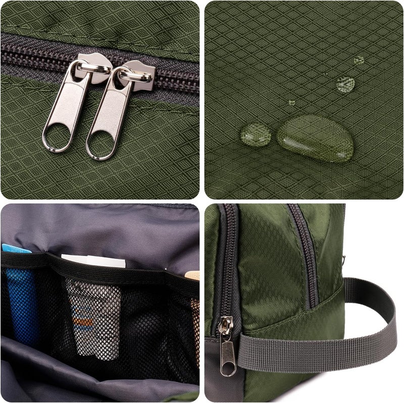 WANDF Toiletry Bag for Men Hanging Dopp Kit Water Resistant Shaving Bag Small Toiletry Bag for Traveling (Army Green) - Image 4