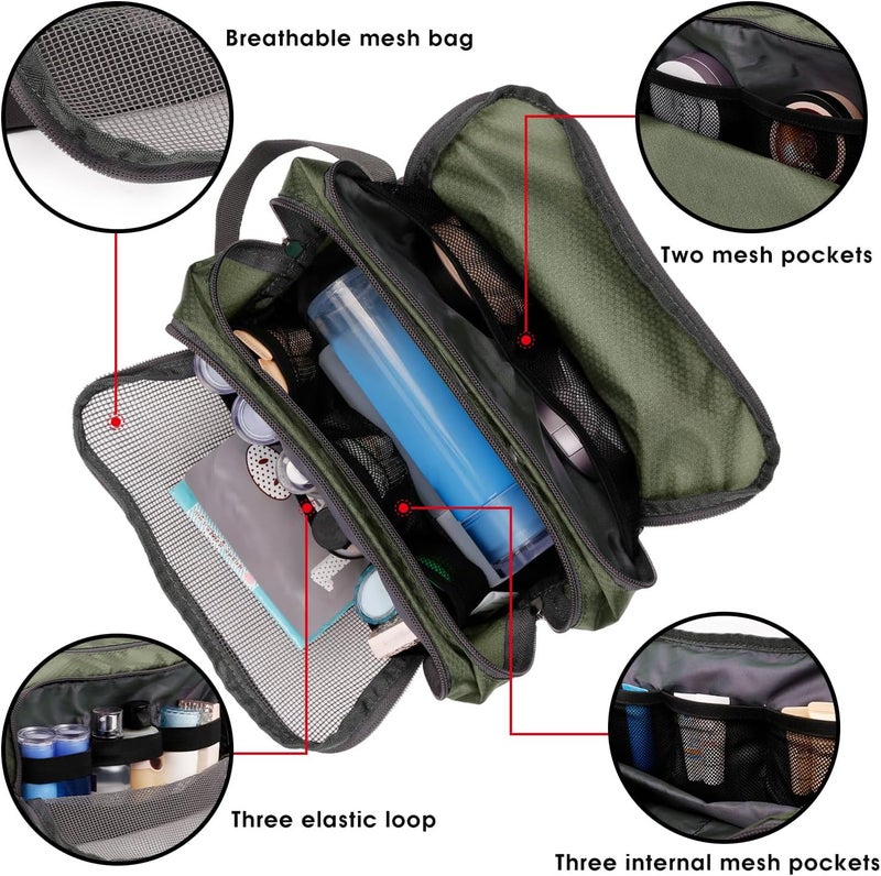 WANDF Toiletry Bag for Men Hanging Dopp Kit Water Resistant Shaving Bag Small Toiletry Bag for Traveling (Army Green) - Image 3