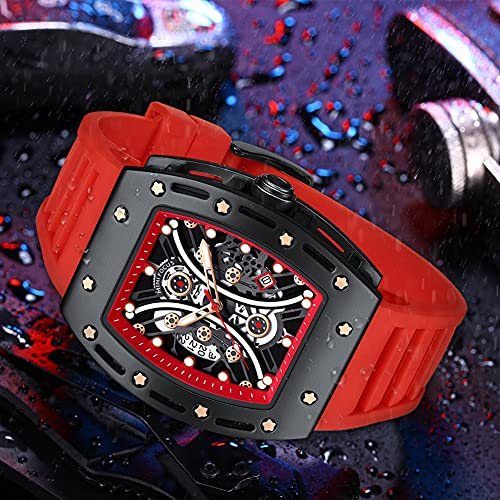 MF MINI FOCUS Watch for Men Wristwatch Fashion Hollow Big Dial Luminous Waterproof Sport Analog Quartz Business Mens Watches Red Silicon Strap Dress Watch - Image 3