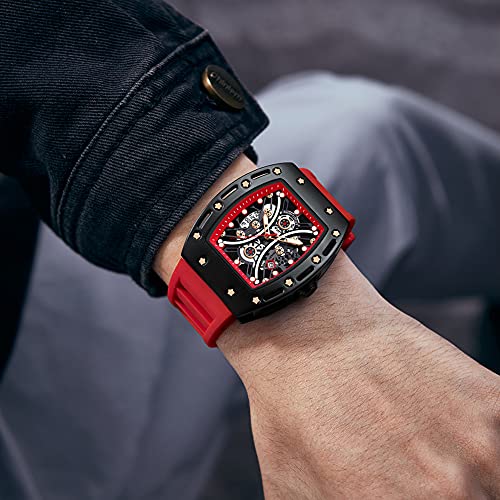 MF MINI FOCUS Watch for Men Wristwatch Fashion Hollow Big Dial Luminous Waterproof Sport Analog Quartz Business Mens Watches Red Silicon Strap Dress Watch - Image 4