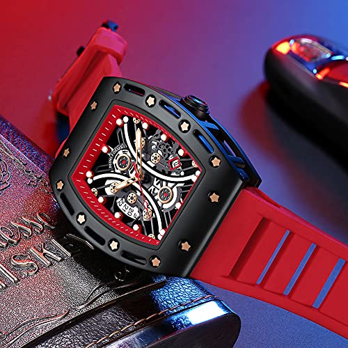 MF MINI FOCUS Watch for Men Wristwatch Fashion Hollow Big Dial Luminous Waterproof Sport Analog Quartz Business Mens Watches Red Silicon Strap Dress Watch - Image 2