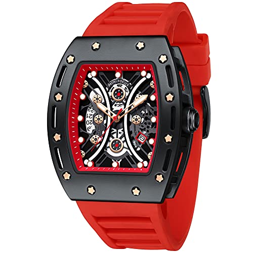 MF MINI FOCUS Watch for Men Wristwatch Fashion Hollow Big Dial Luminous Waterproof Sport Analog Quartz Business Mens Watches Red Silicon Strap Dress Watch - Image 1