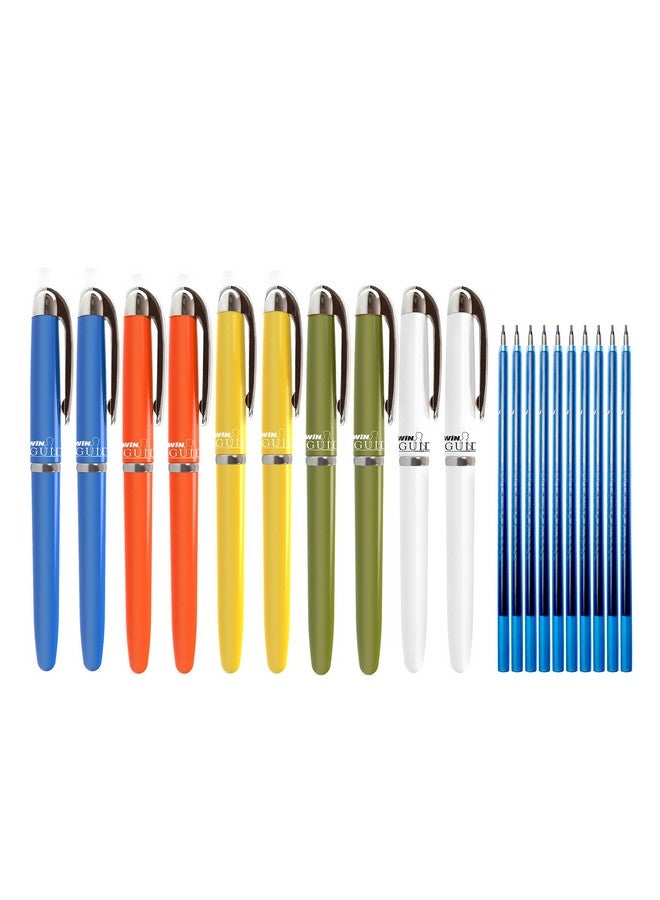 دبليو آي أن أقلام حبر جاف من WIN Guide | ١٠ أقلام حبر أزرق و١٠ عبوات إعادة تعبئة | رأس ٠٫٦ مم لكتابة سلسة | أقلام قابلة لإعادة التعبئة للطلاب | للاستخدام المدرسي والمكتبي والتجاري | أدوات مكتبية للامتحانات - Image 1