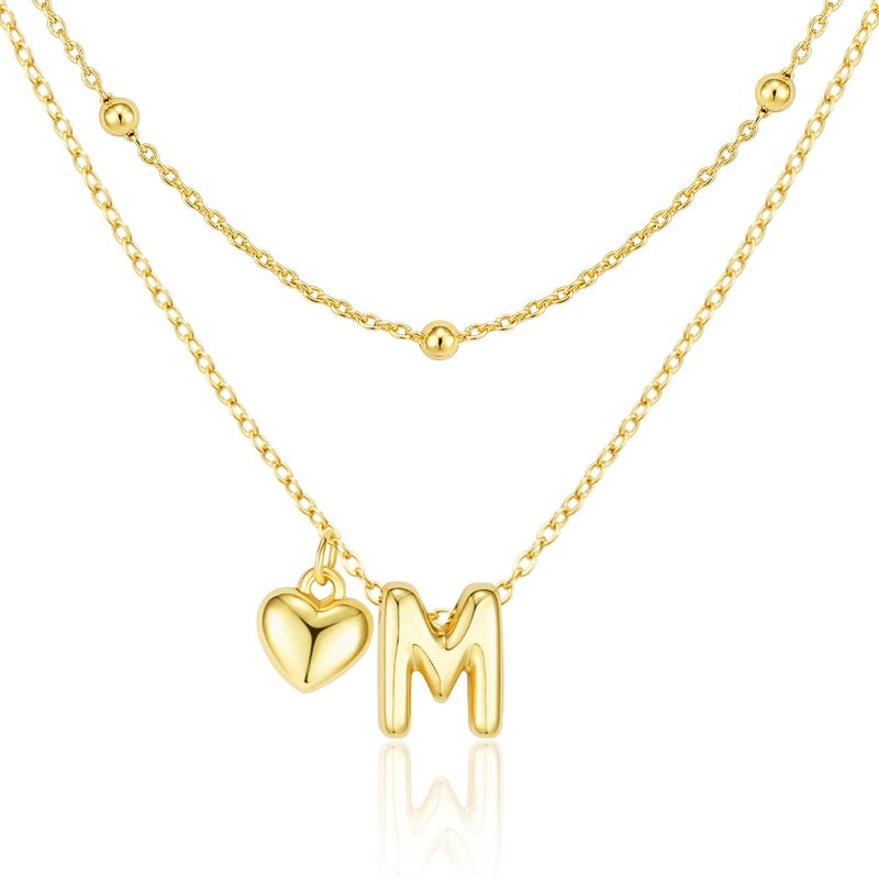 adoyi Easter Basket Stuffers Initial Necklaces for Women Hers Dainty 14K Gold Plated Heart Layered Letter M Pendant Necklace Stack Trendy Jewelry Birthday Valentines Gifts for Women Jewelry - Image 1