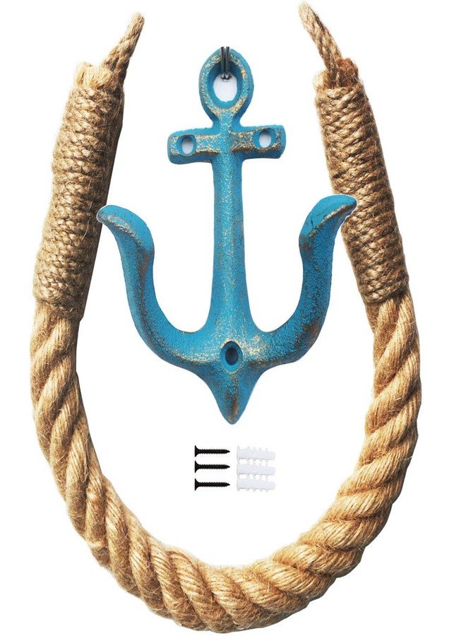 KiaoTime Nautical Rope Toilet Paper Holder Antique Bathroom Towel Holder Tie-Back Curtain Rack Wall Mounted Metal Anchor Hook Design for Beach Themed Bathroom Decor - Image 3