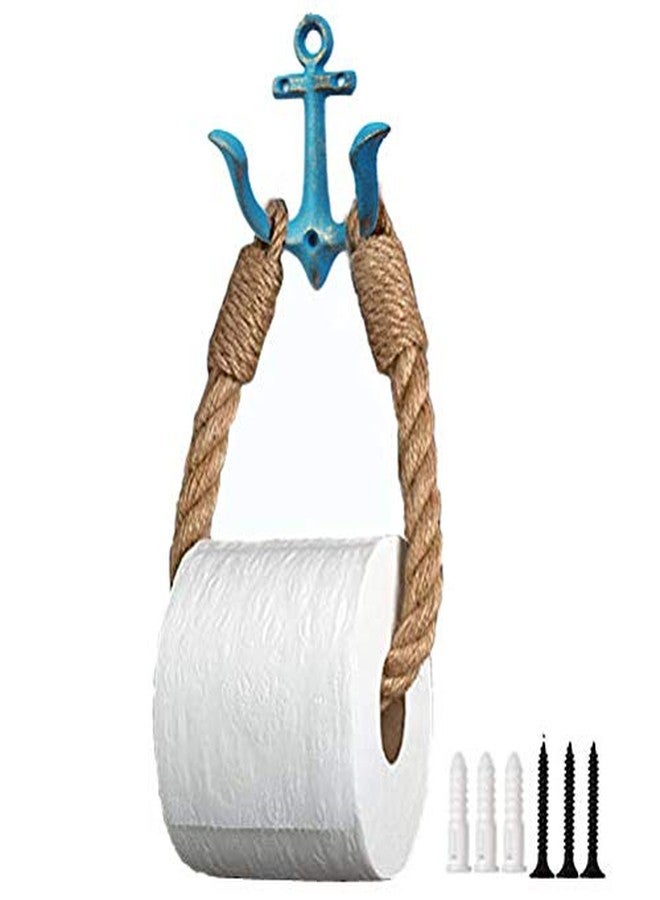 KiaoTime Nautical Rope Toilet Paper Holder Antique Bathroom Towel Holder Tie-Back Curtain Rack Wall Mounted Metal Anchor Hook Design for Beach Themed Bathroom Decor - Image 2