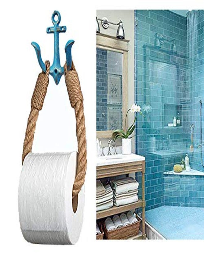KiaoTime Nautical Rope Toilet Paper Holder Antique Bathroom Towel Holder Tie-Back Curtain Rack Wall Mounted Metal Anchor Hook Design for Beach Themed Bathroom Decor - Image 4