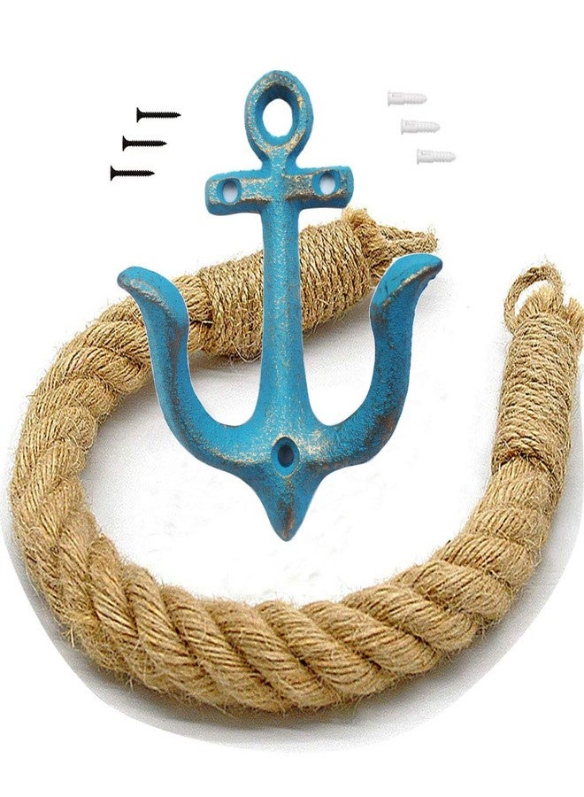 KiaoTime Nautical Rope Toilet Paper Holder Antique Bathroom Towel Holder Tie-Back Curtain Rack Wall Mounted Metal Anchor Hook Design for Beach Themed Bathroom Decor - Image 1