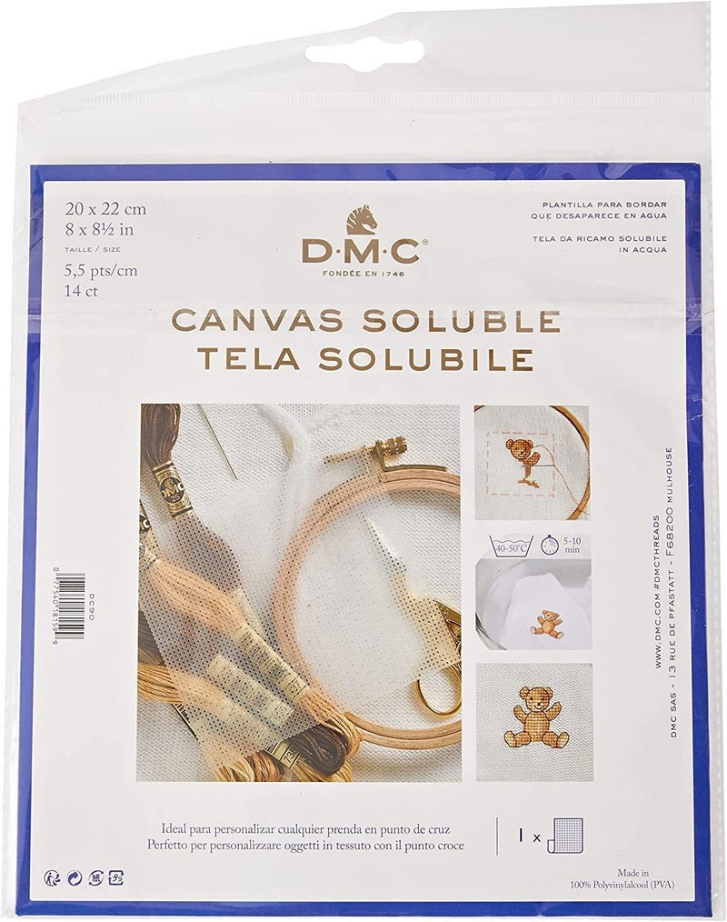 DMC DC90 Water Soluble Cross Stitch Canvas, 8 by 8-1/2-Inch, White, 14 Count - Image 1