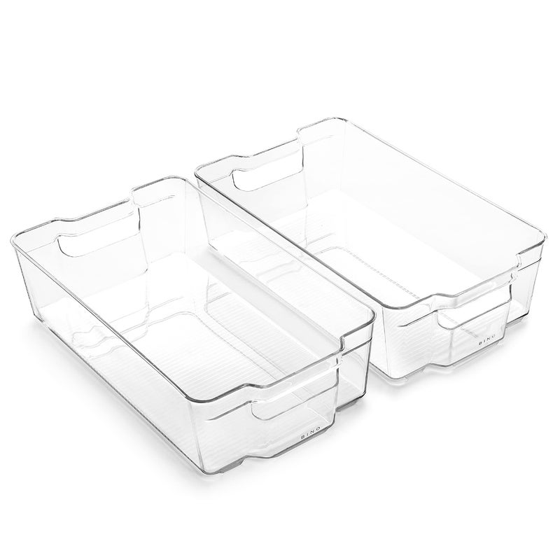 BINO BINO  Stackable Storage Bins XLarge  2 Pack  THE STACKER COLLECTION  Clear Plastic  BuiltIn Handle  BPAFree  Containers for Organizing Kitchen Pantry  MultiUse Organizer