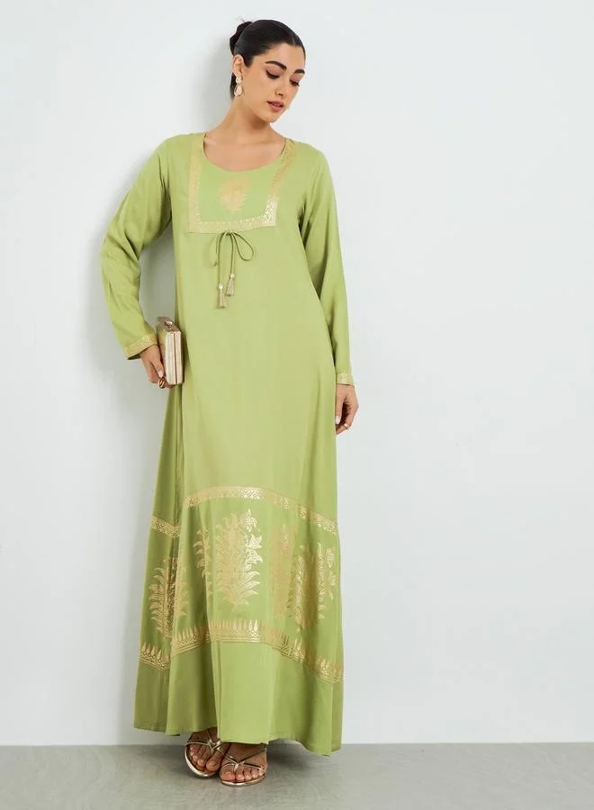 Green Foil Print A-Line Jalabiya