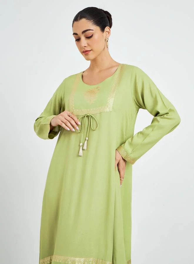 Amirah Green Foil Print A-Line Jalabiya