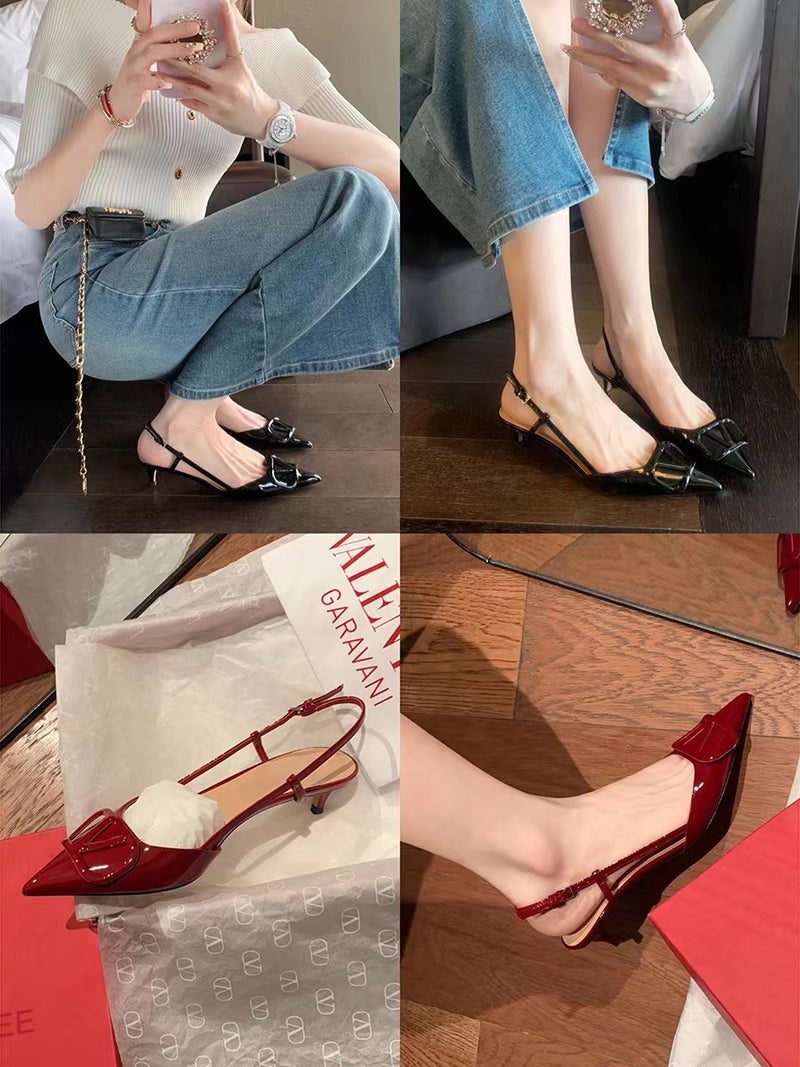 Grape Mom Studiolee Summer Elegant Pointed Valentino High Heel Shoes Patent Leather Back Empty Stiletto Heel Sandals For Women - Image 4
