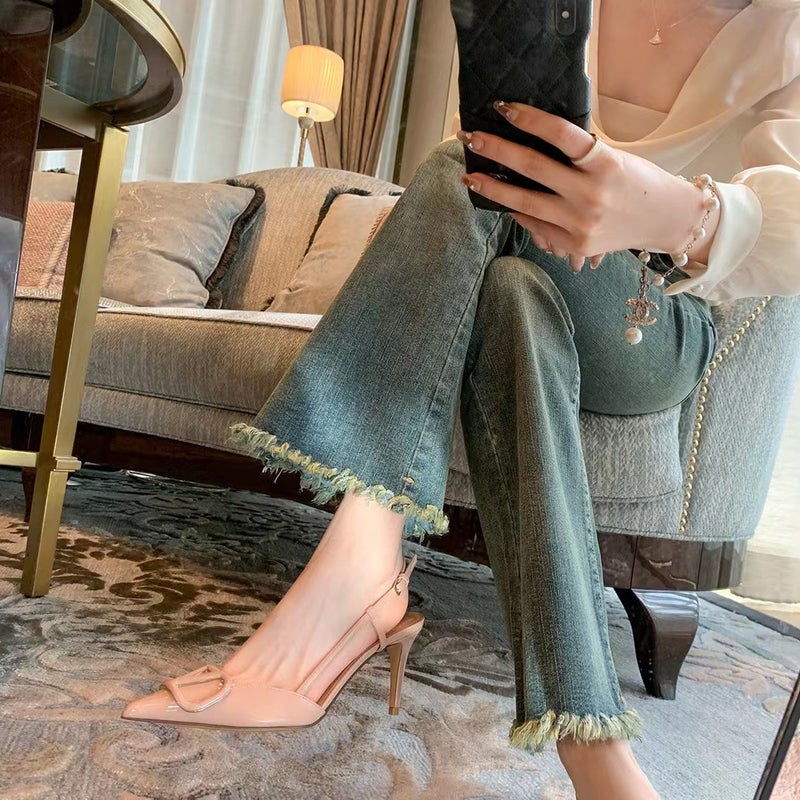 Grape Mom Studiolee Summer Elegant Pointed Valentino High Heel Shoes Patent Leather Back Empty Stiletto Heel Sandals For Women - Image 3