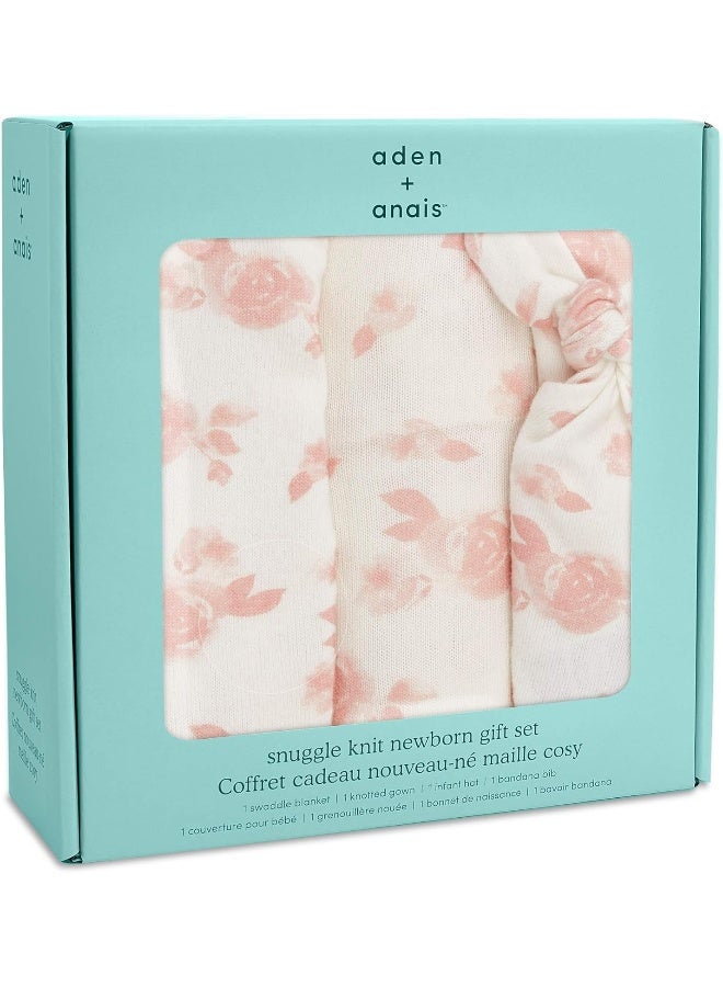 aden + anais Snuggle Knit Newborn Gift Set with Knotted Baby Gown, Swaddle Blanket, Infant Hat, and Bandana Bib - Image 2
